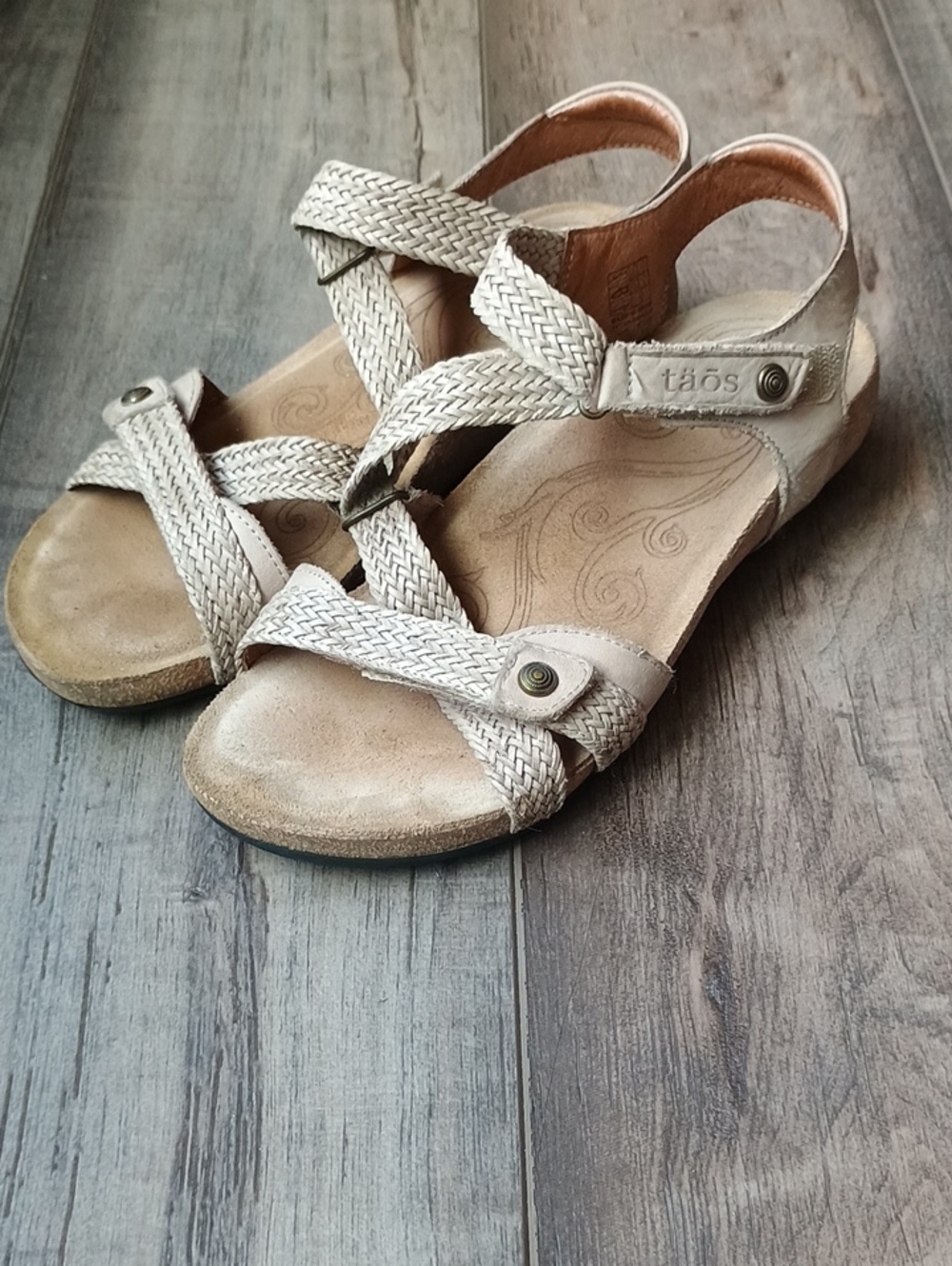 Taos Footwear Women's Cream Braided Strap Sandals